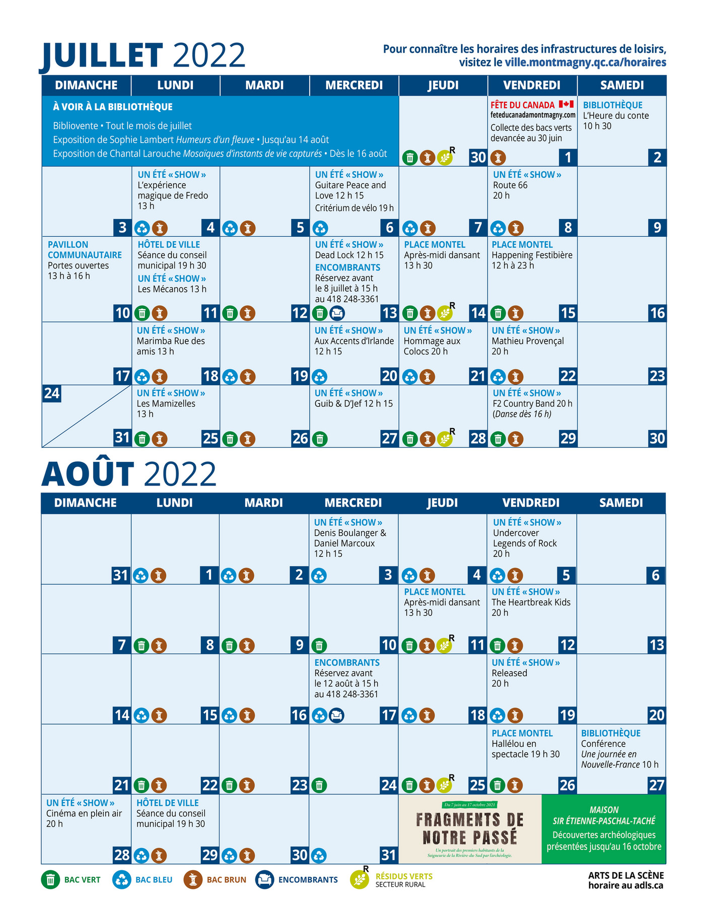 Communications régionales Mont Calendrier JUILLET AOÛT 2022 Ville de