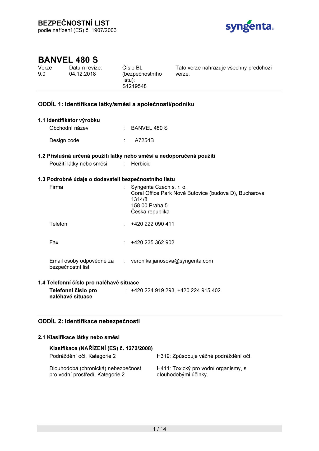 Syngenta BL Banvel 480 S Strana 1