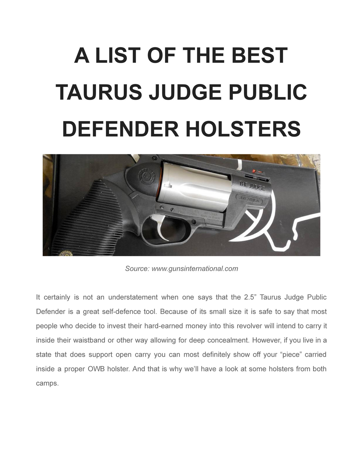 Craft Holsters A List Of The Best Taurus Judge Public Defender