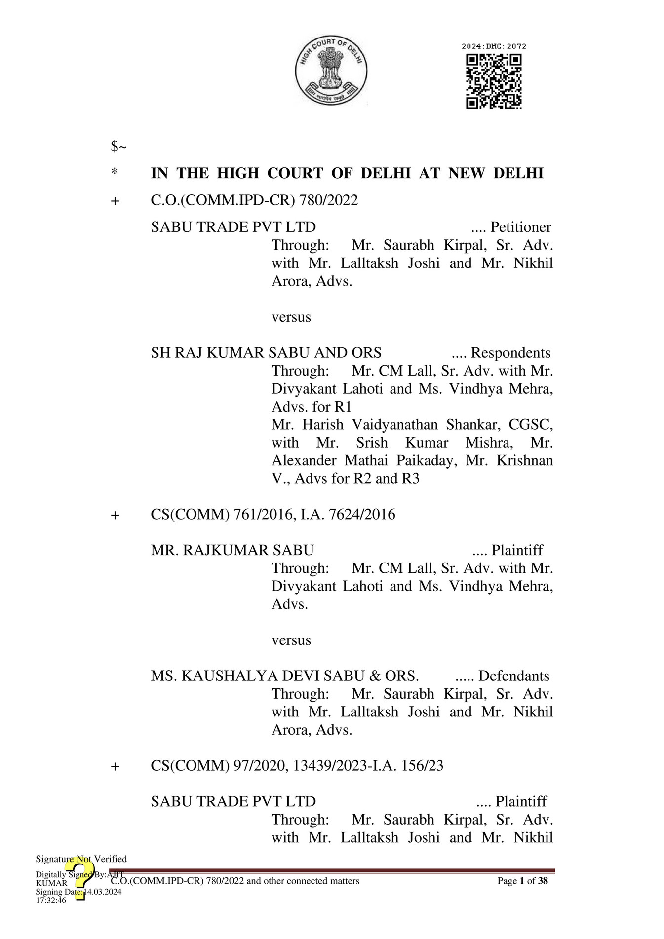 AJAY AMITABH SUMAN Sabu Trade Private Limited Vs Shri Raj Kumar Sabu