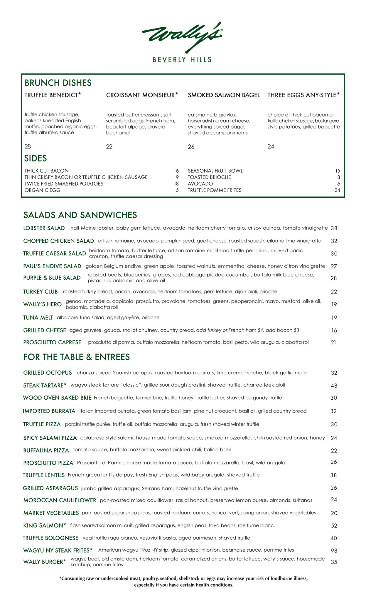 Wally S Wine And Spirits Santa Monica Brunch Menu Page