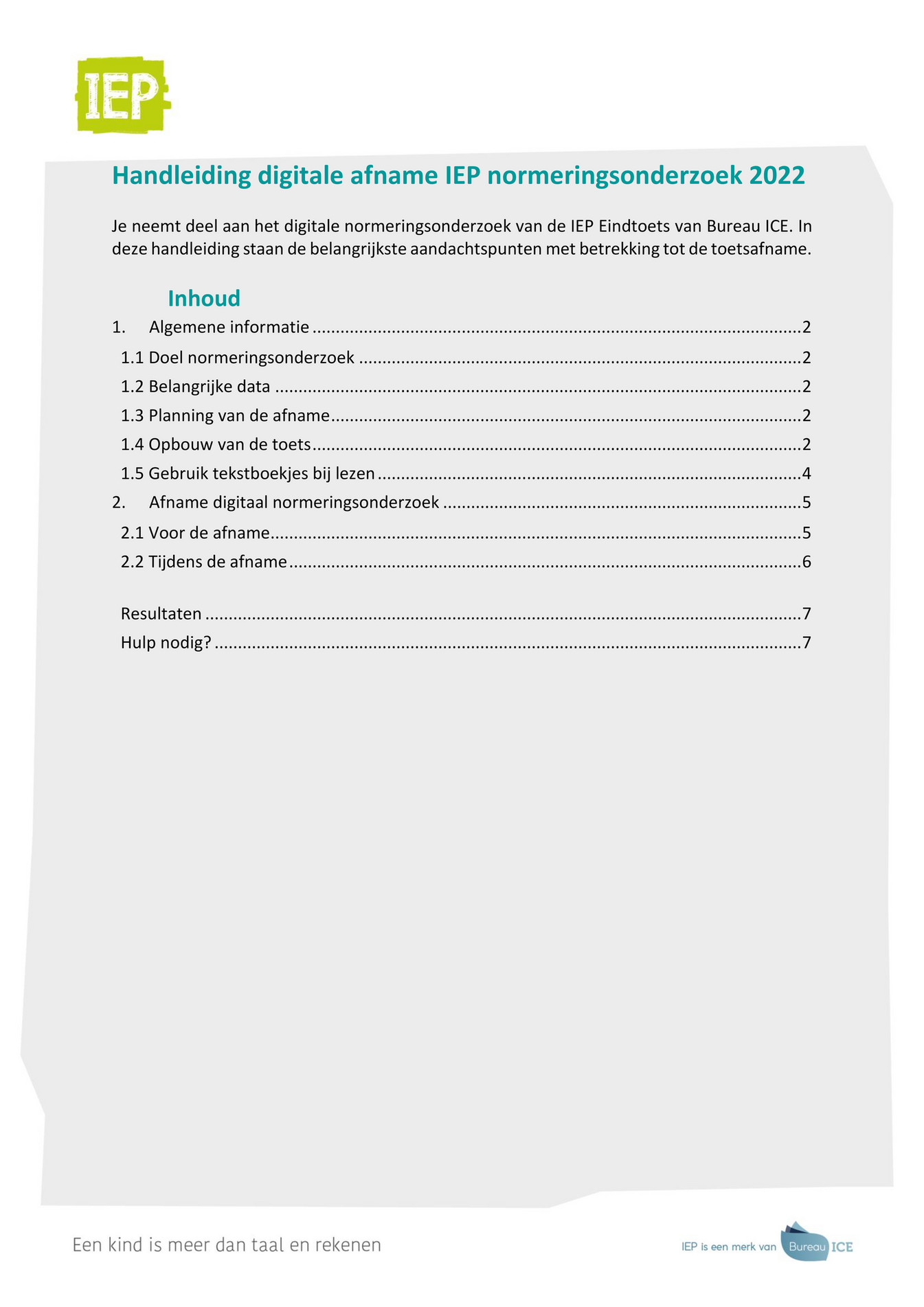 Bureau ICE Handleiding Afname IEP Normeringsonderzoek 2022 Pagina 1