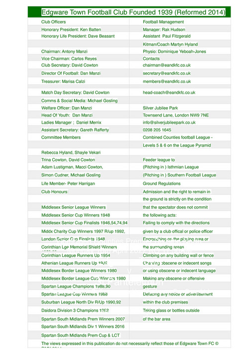 Edgware Town FC ETFC Prog Holyport FC Page 4 5