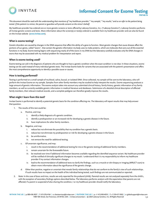 Invitae Fm Invitae Exome Consent Form Page