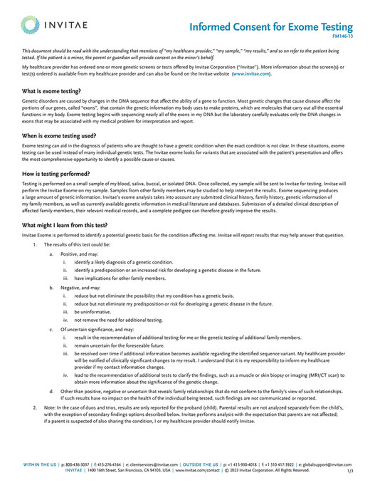 Invitae Fm Invitae Exome Consent Form Page
