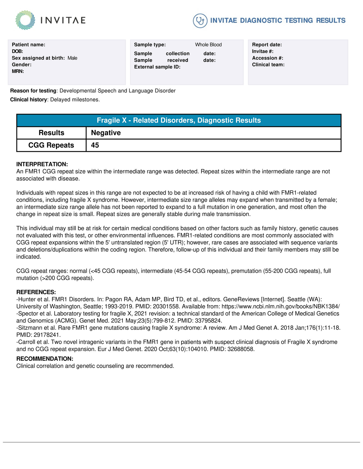 Invitae Fmr Intermediate Male Sample Report Page