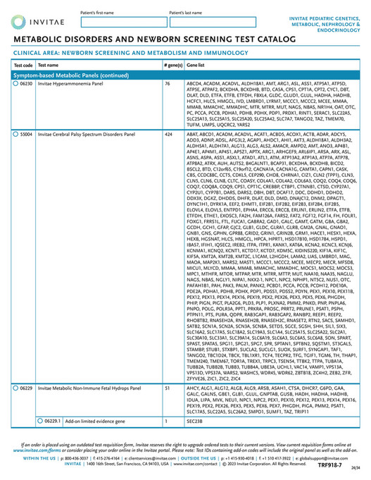 Invitae Trf Invitae Pediatrics Metabolic Nephrology Requisition