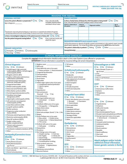 Invitae TRF904 XUS Invitae Cardio Requisition Form Page 2