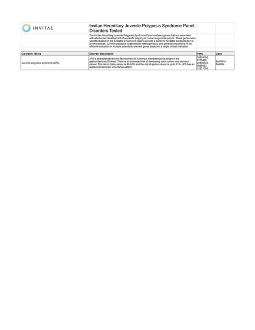 Invitae Invitae Hereditary Juvenile Polyposis Syndrome Panel