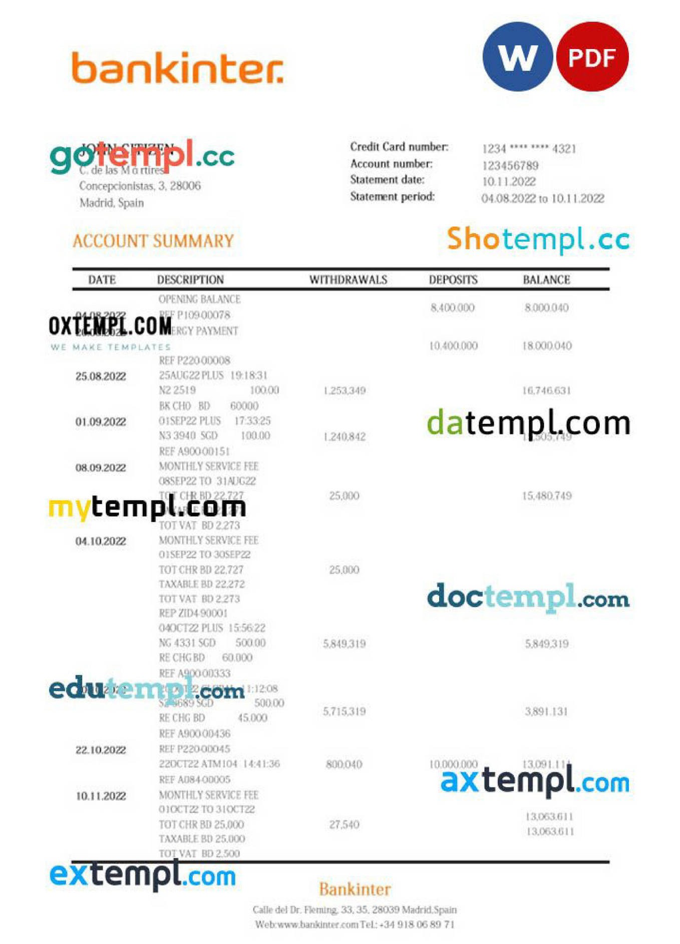 Doctempl Spain Bankinter Banking Statement Template In Word And Pdf