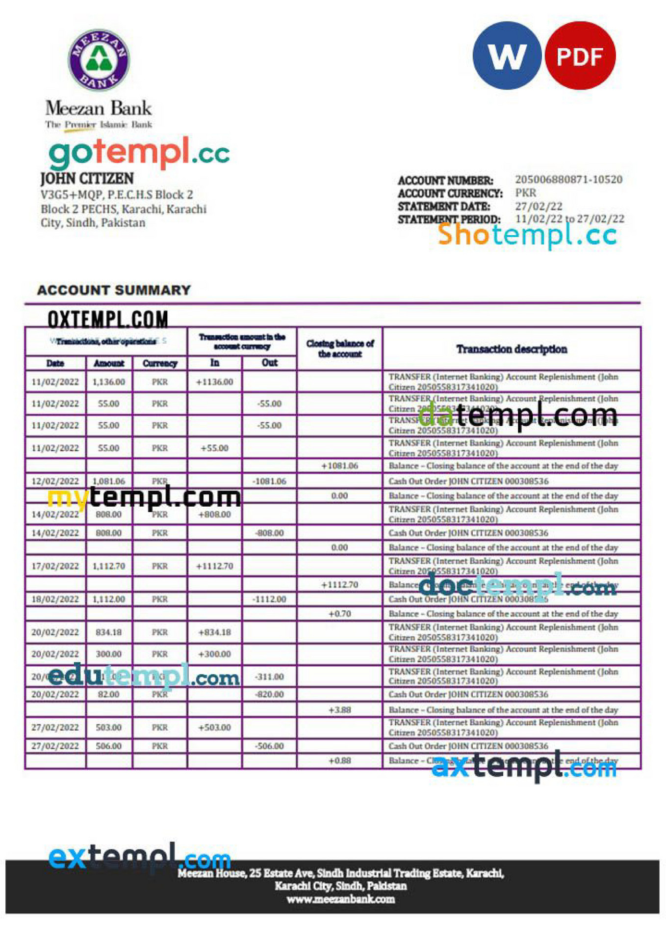 Doctempl Pakistan Meezan Banking Statement Template In Word And Pdf