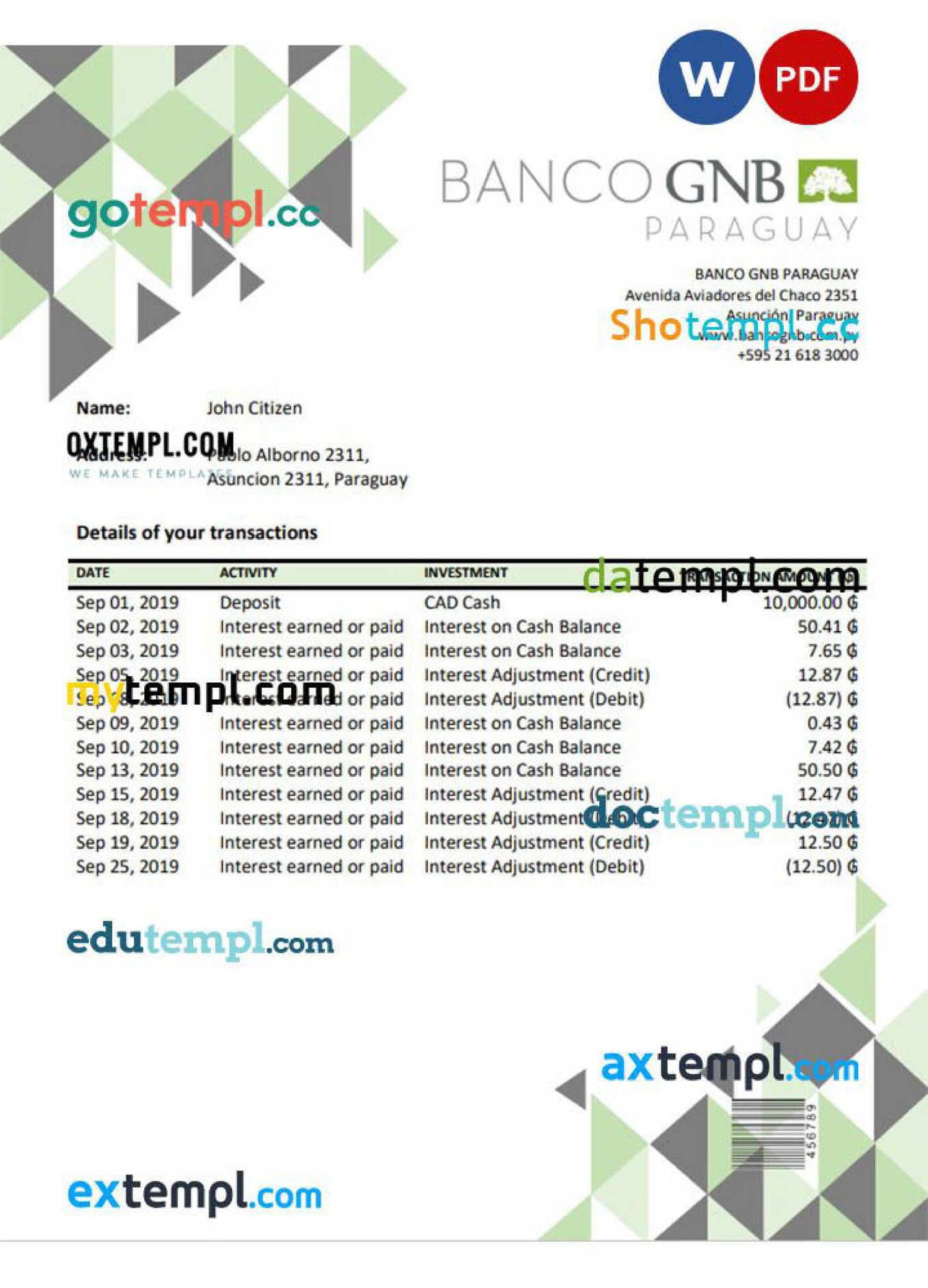 Doctempl Paraguay Banco Continental S A E C A Bank Statement