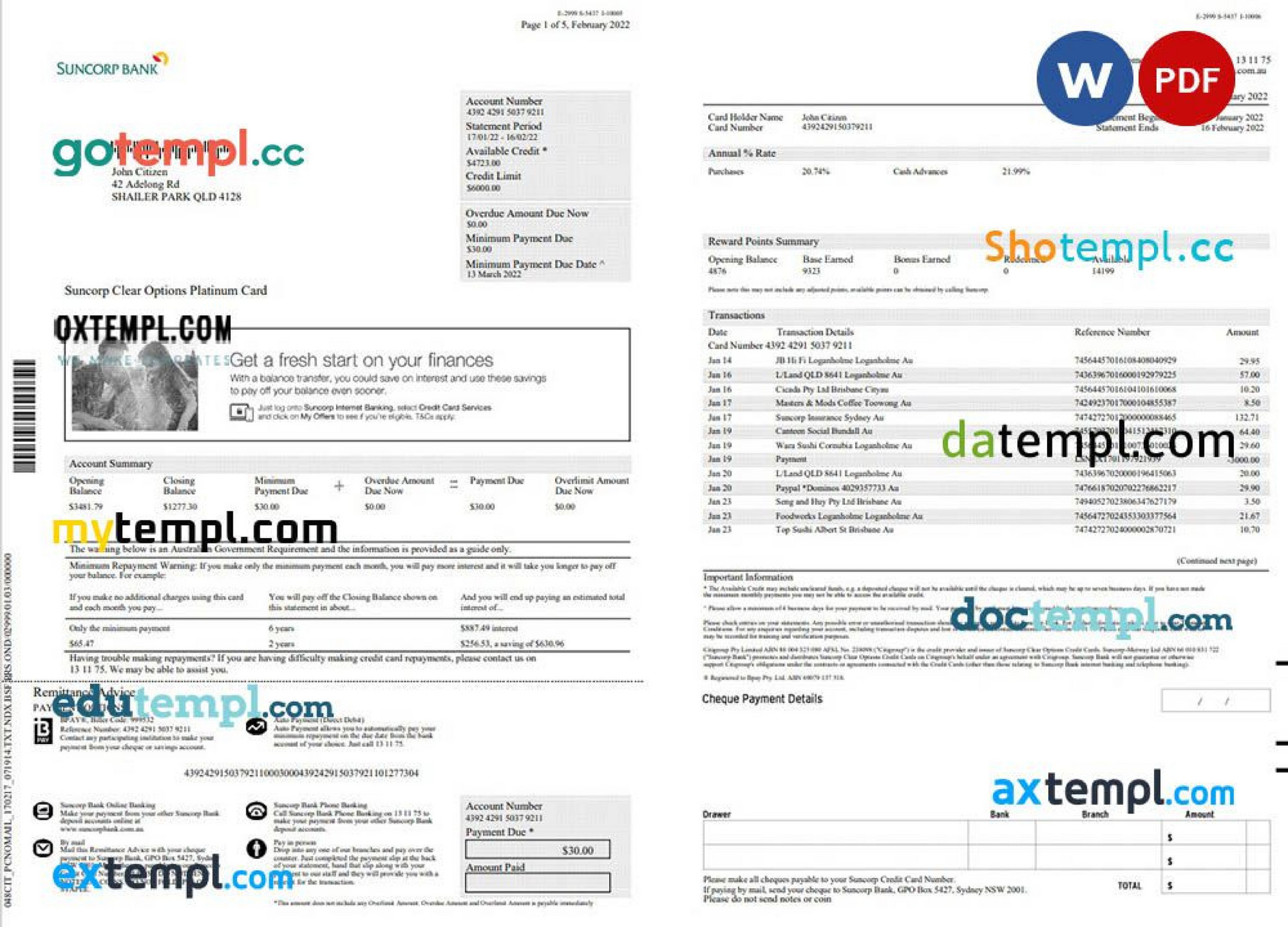 Doctempl Australia Suncorp Bank Statement Template In Word And PDF