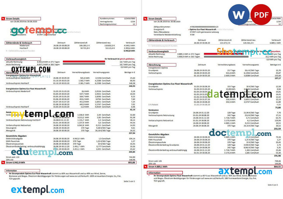 Doctempl Austria Evn Electricity Utility Bill Template In Word And