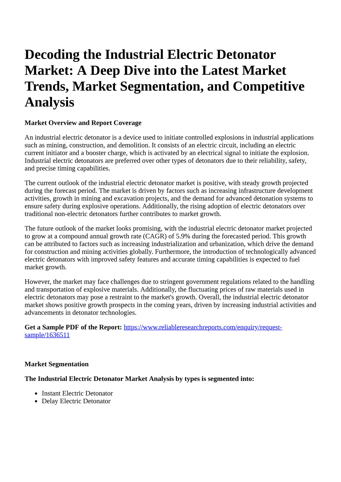 Reportprime Decoding The Industrial Electric Detonator Market A Deep