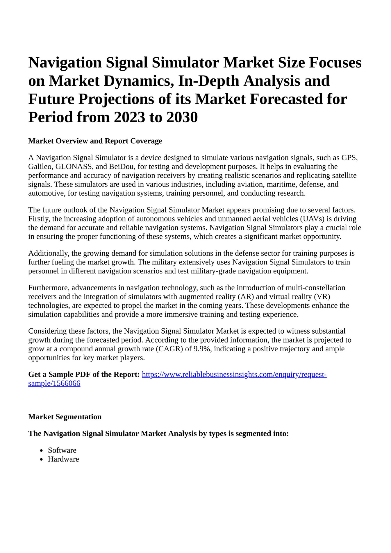 Reportprime Navigation Signal Simulator Market Size Focuses On Market