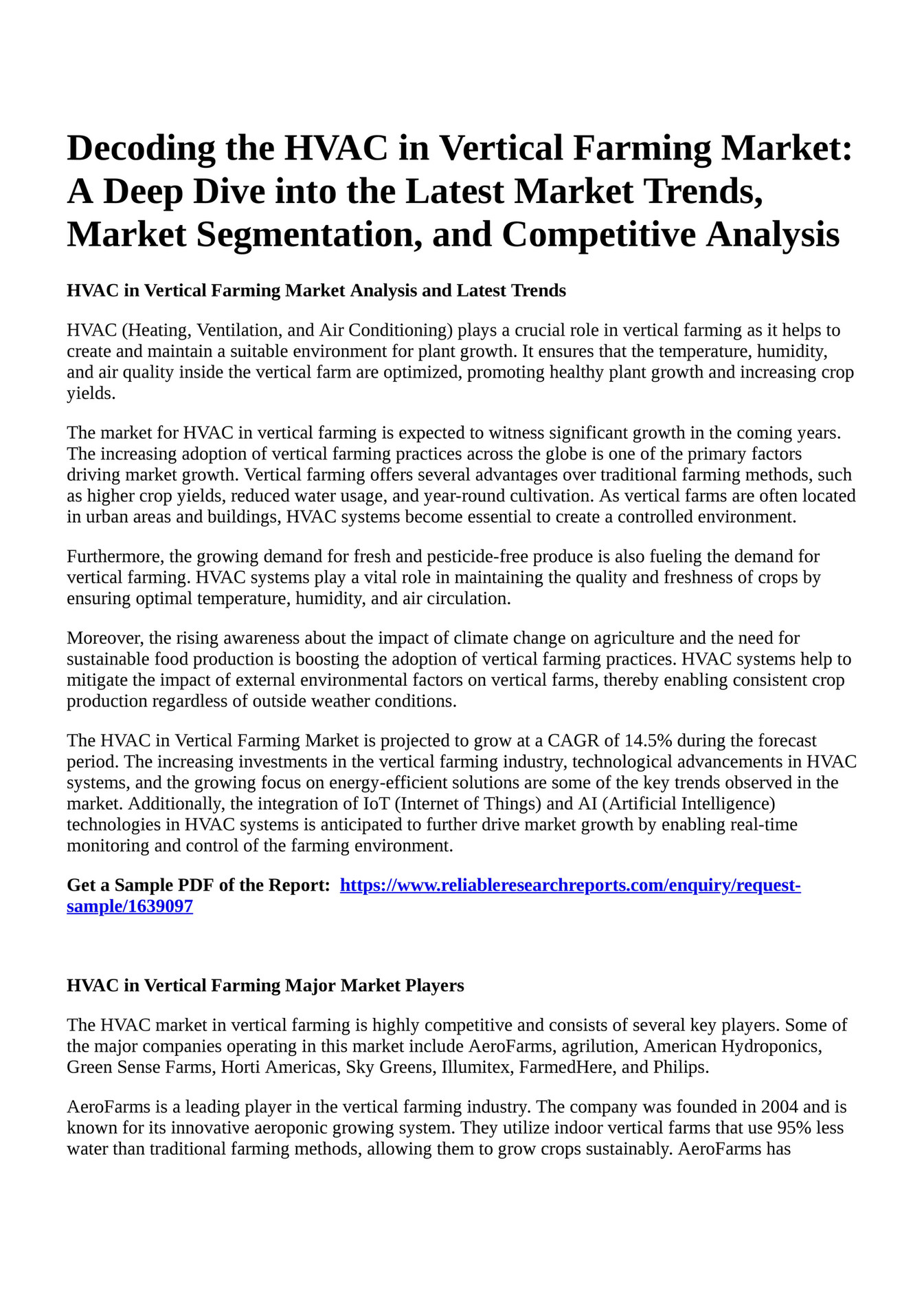 Reportprime Decoding The Hvac In Vertical Farming Market A Deep Dive