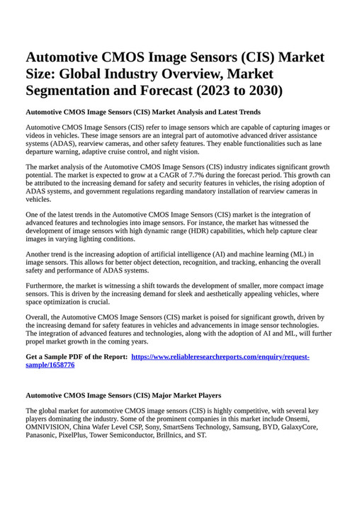 Reportprime Automotive Cmos Image Sensors Cis Market Size Global