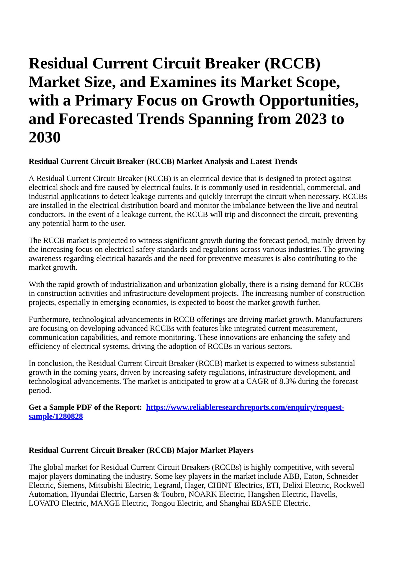 Reportprime Residual Current Circuit Breaker Rccb Market Size And