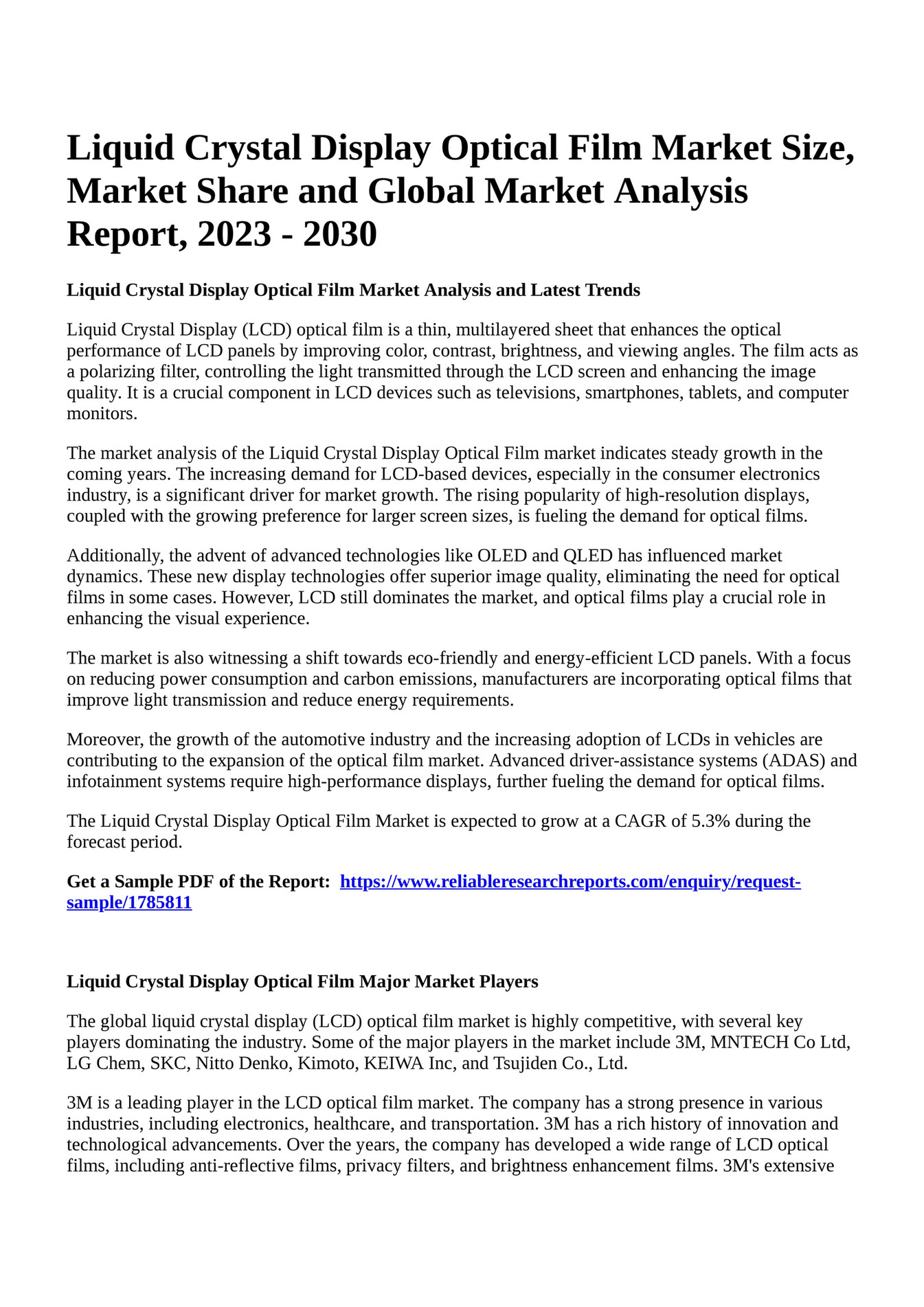 Reportprime Liquid Crystal Display Optical Film Market Size Market