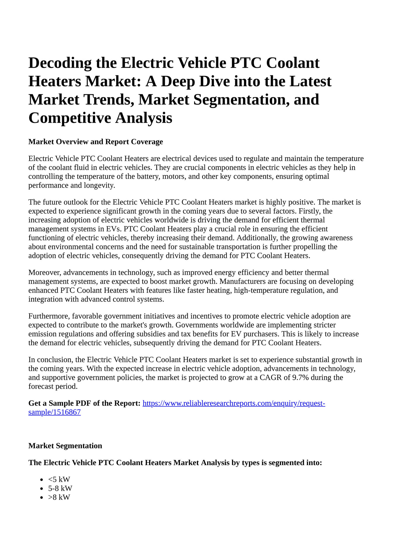 Reportprime Decoding The Electric Vehicle Ptc Coolant Heaters Market