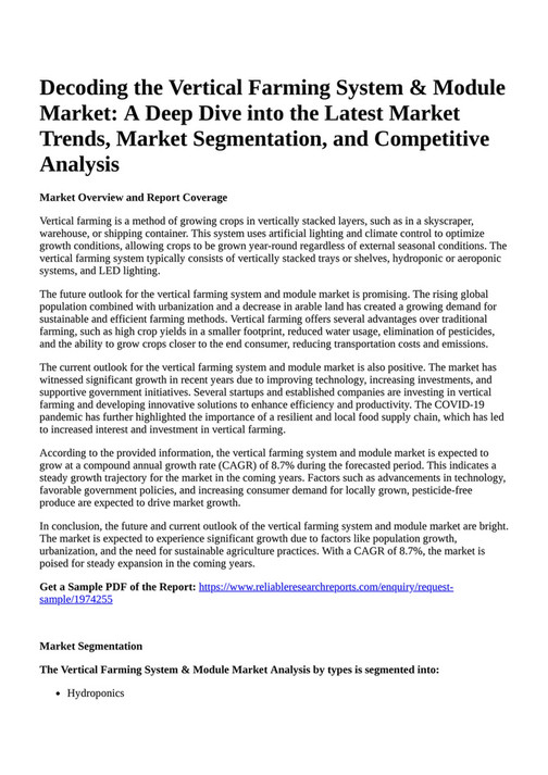 Reportprime Decoding The Vertical Farming System Module Market A