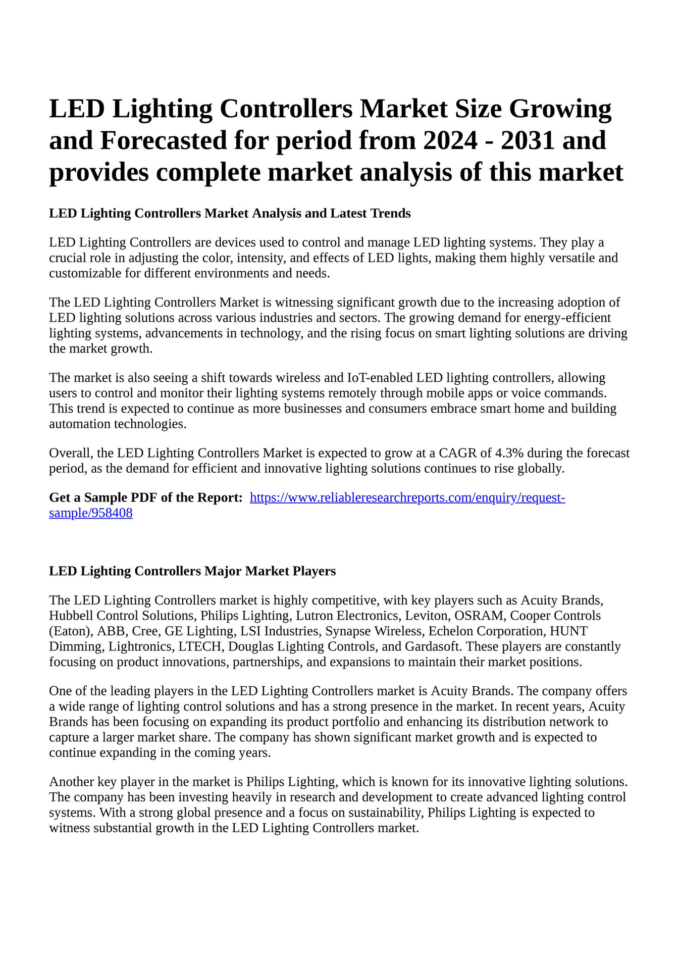 Reportprime Led Lighting Controllers Market Size Growing And