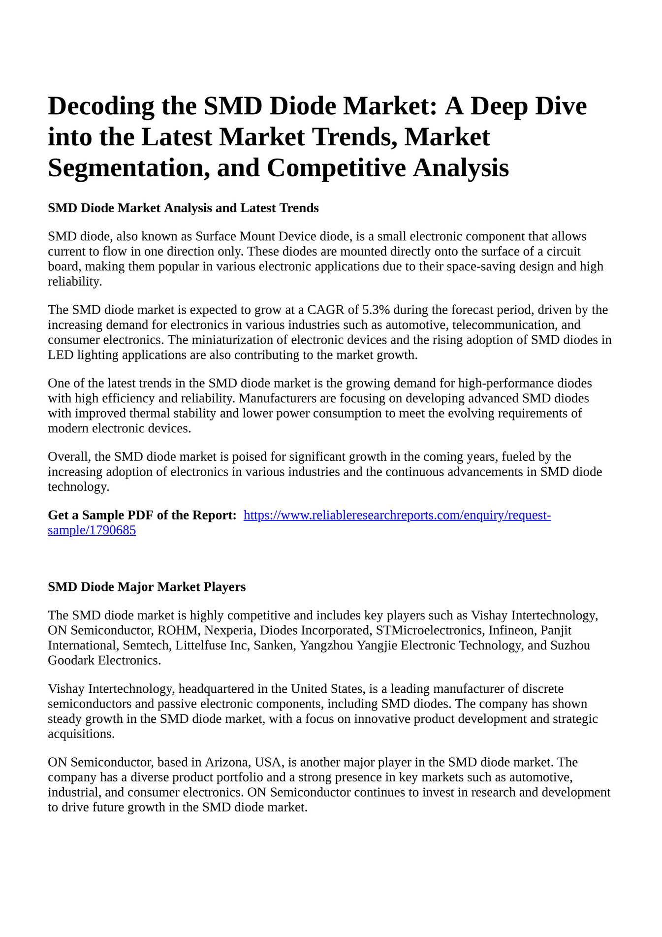 Reportprime Decoding The Smd Diode Market A Deep Dive Into The