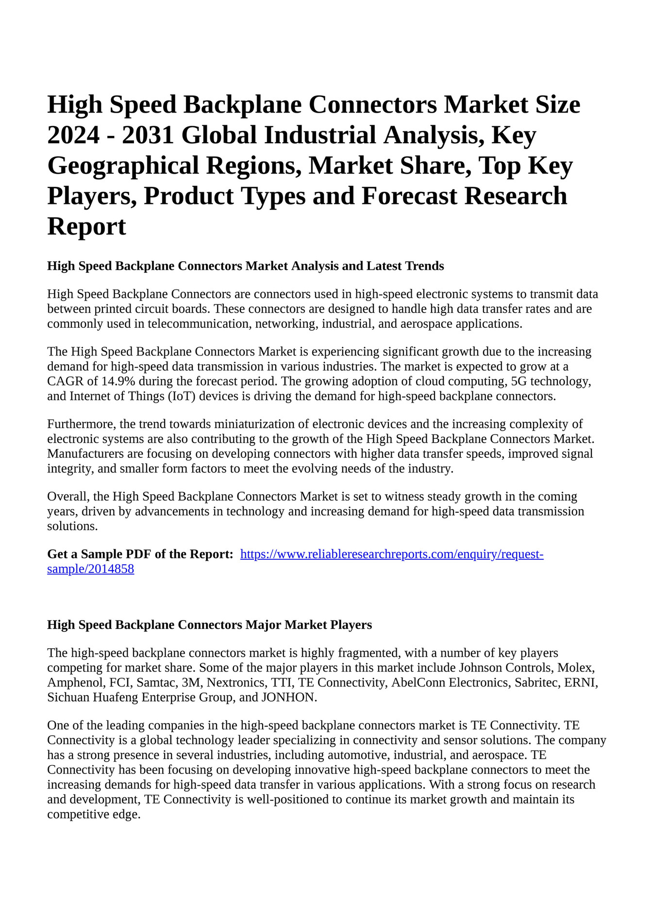 Reportprime High Speed Backplane Connectors Market Size