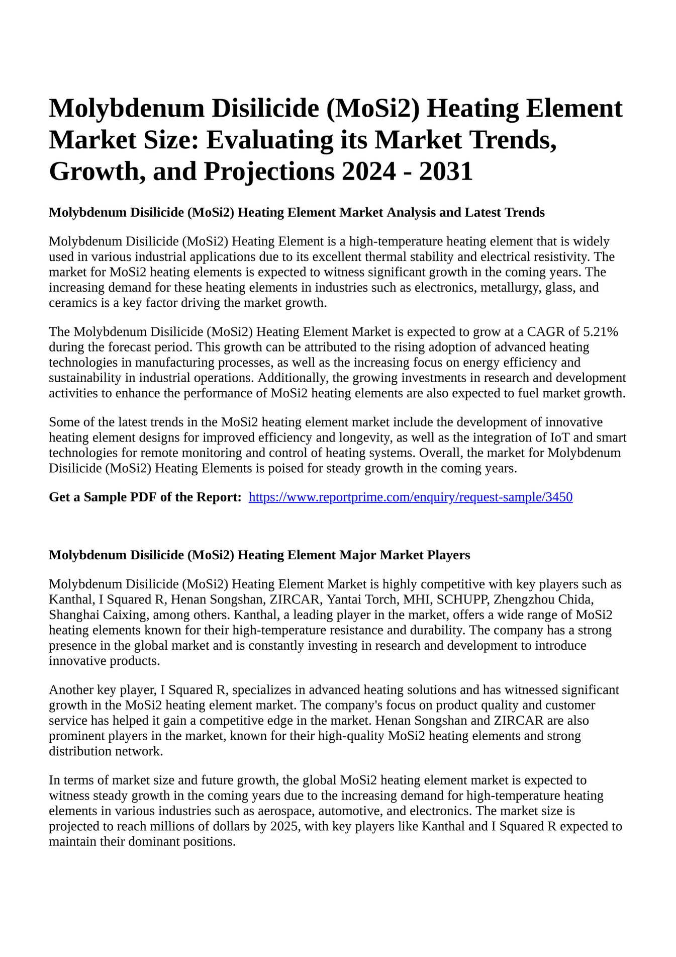 Reportprime Molybdenum Disilicide Mosi Heating Element Market Size