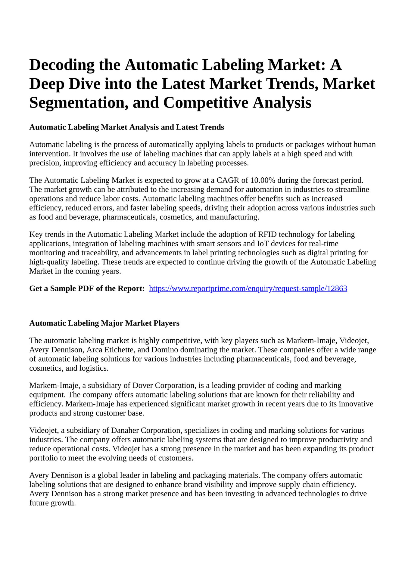 Reportprime Decoding The Automatic Labeling Market A Deep Dive Into