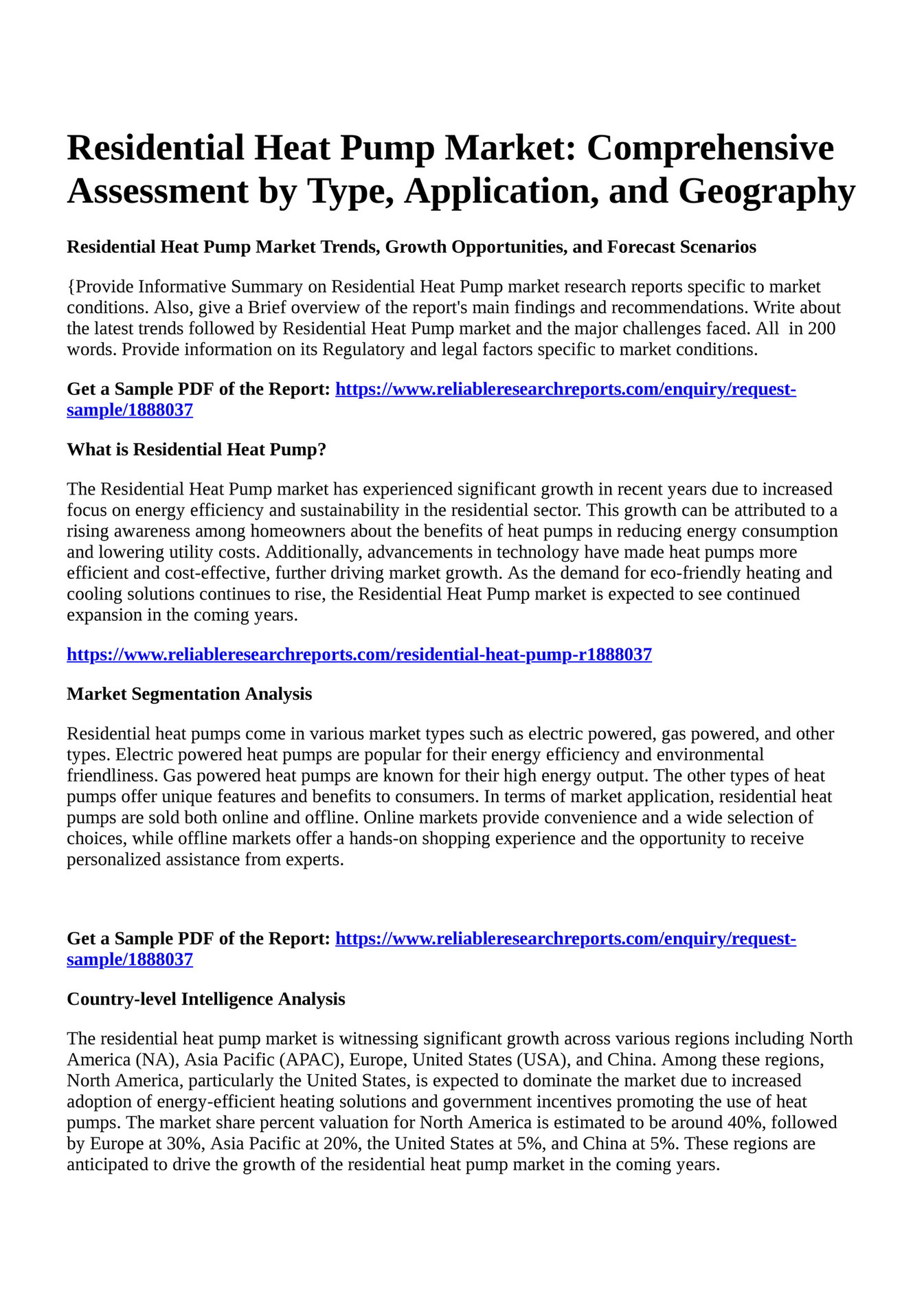 Reportprime Residential Heat Pump Market Comprehensive Assessment By