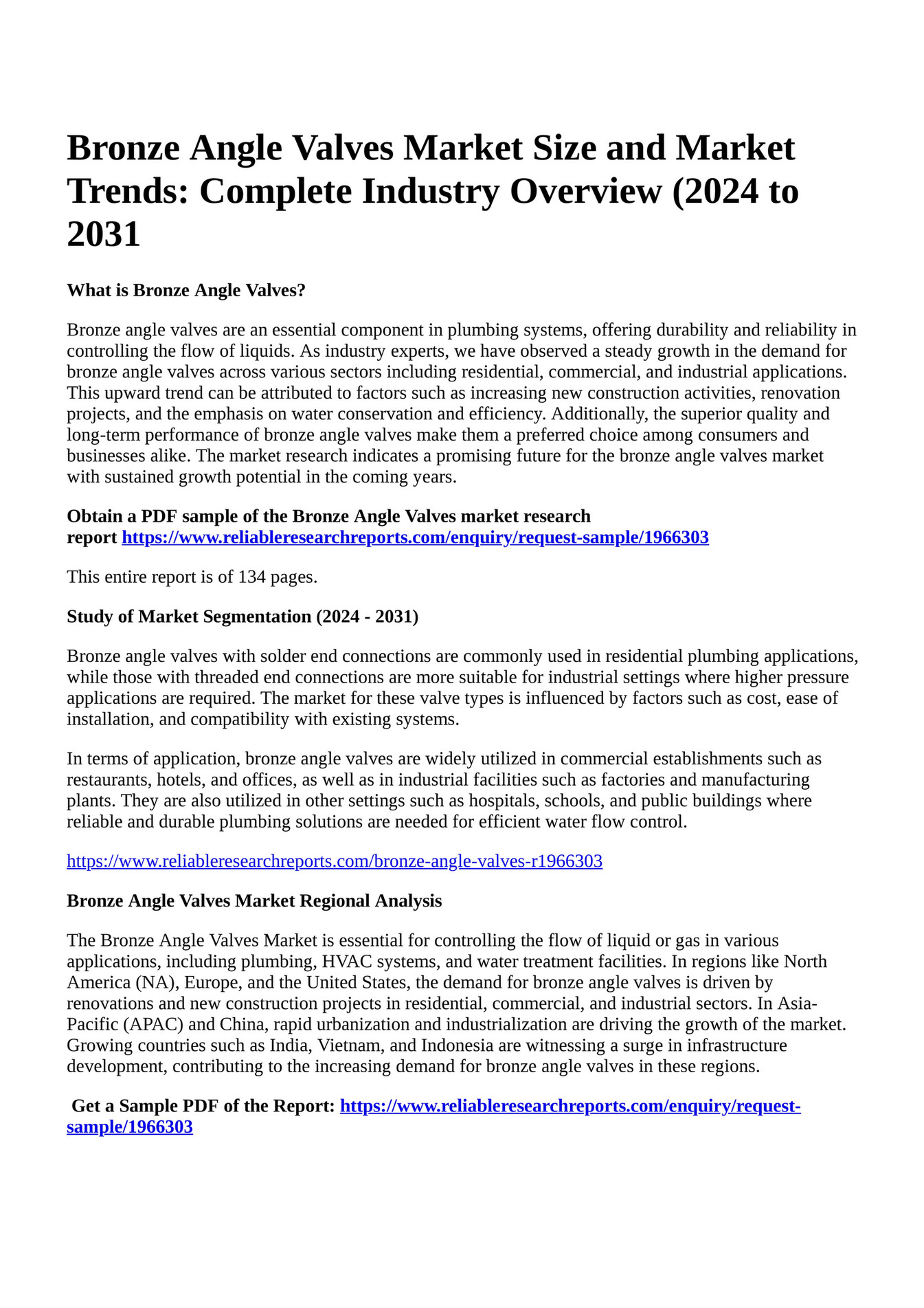 Reportprime Bronze Angle Valves Market Size And Market Trends