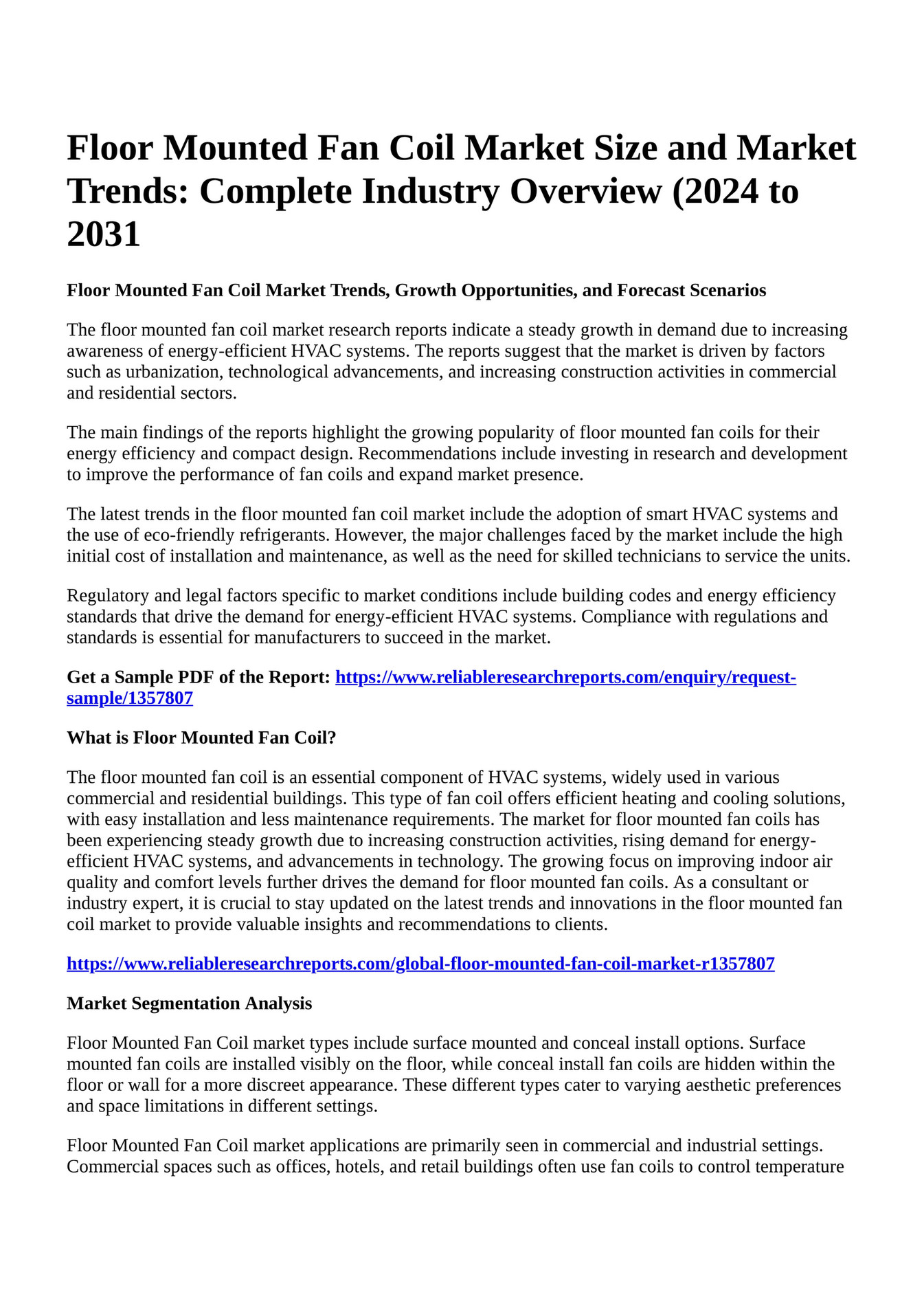 Reportprime Floor Mounted Fan Coil Market Size And Market Trends