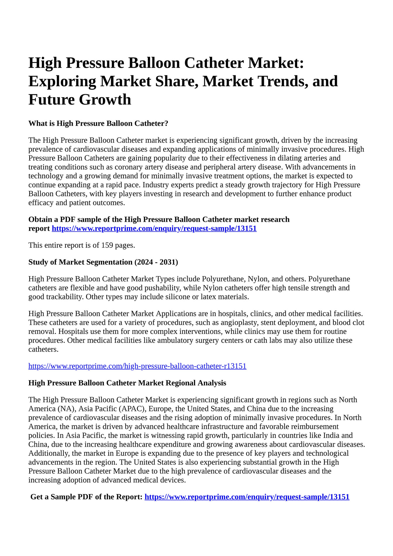 Reportprime High Pressure Balloon Catheter Market Exploring Market