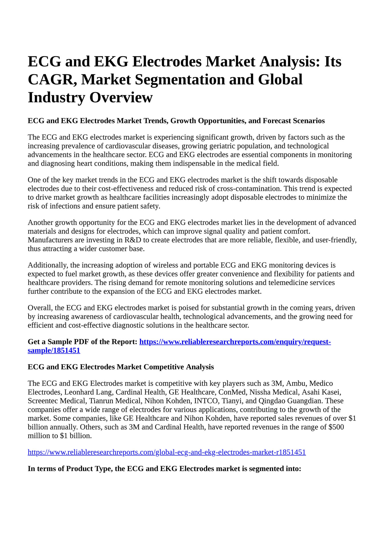 Reportprime ECG And EKG Electrodes Market Analysis Its CAGR Market