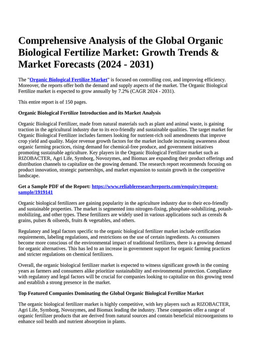 Reportprime Comprehensive Analysis Of The Global Organic Biological