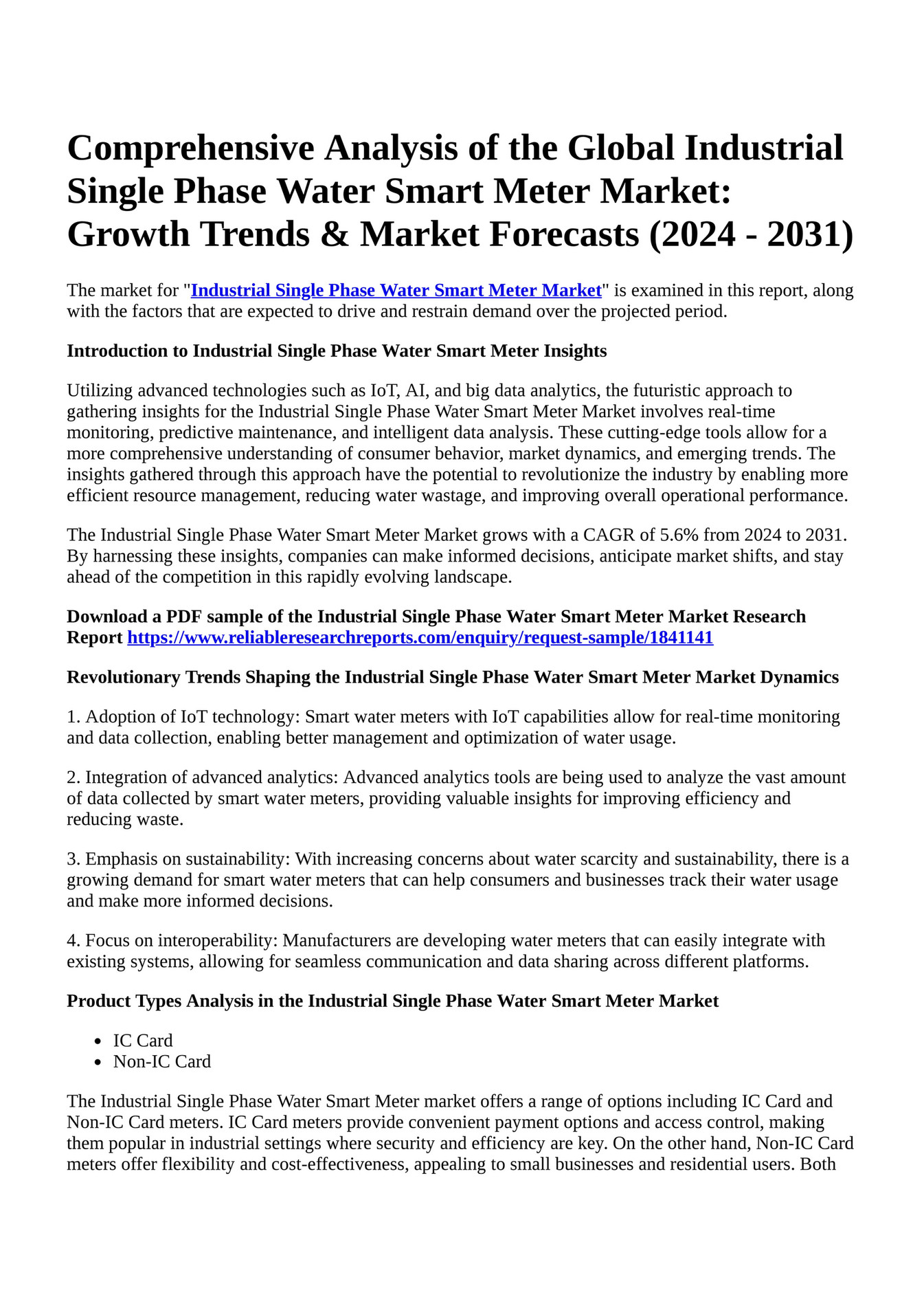 Reportprime Comprehensive Analysis Of The Global Industrial Single