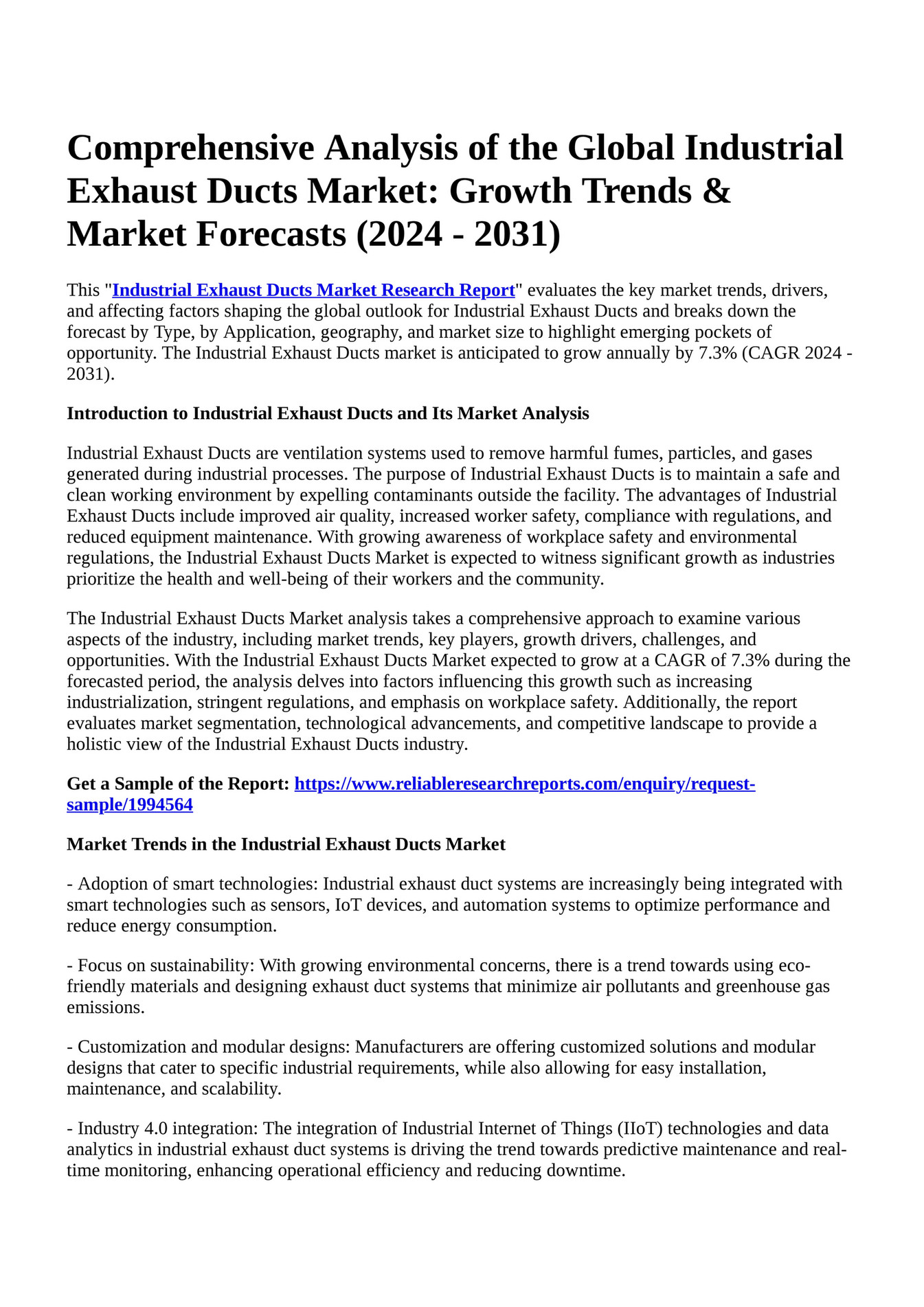 Reportprime Comprehensive Analysis Of The Global Industrial Exhaust