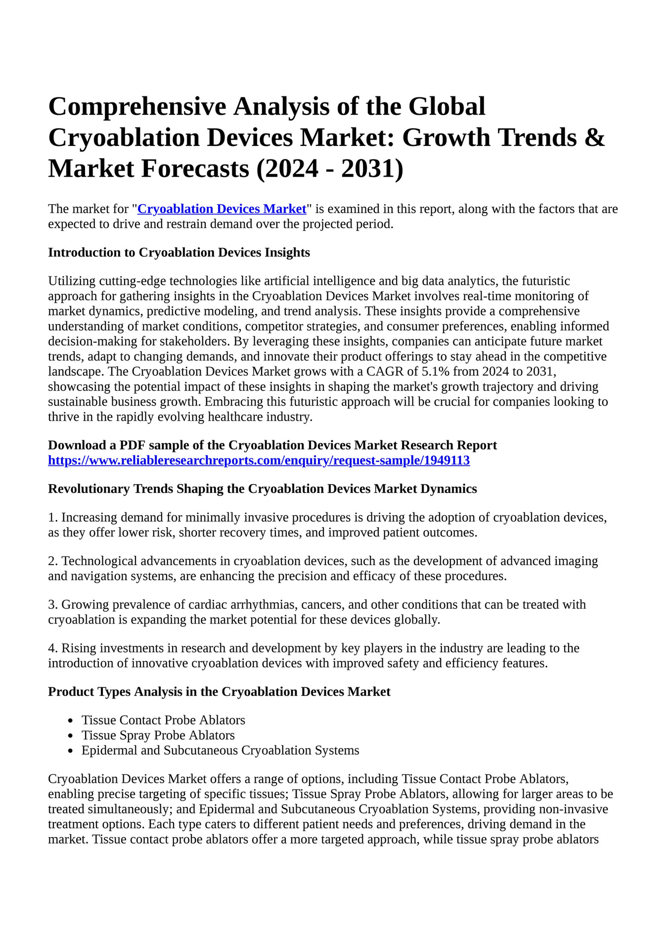 Reportprime Comprehensive Analysis Of The Global Cryoablation Devices