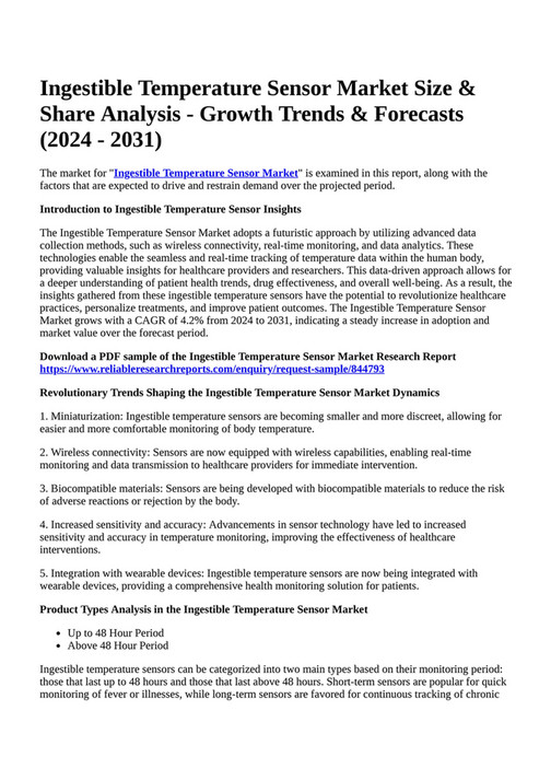 Reportprime Ingestible Temperature Sensor Market Size Share