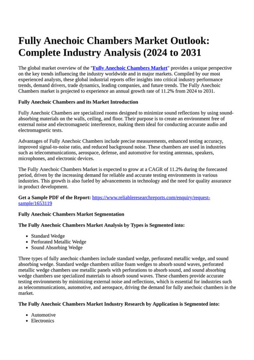 Reportprime Fully Anechoic Chambers Market Outlook Complete Industry