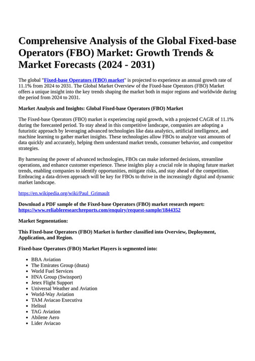 Reportprime Comprehensive Analysis Of The Global Fixed Base Operators