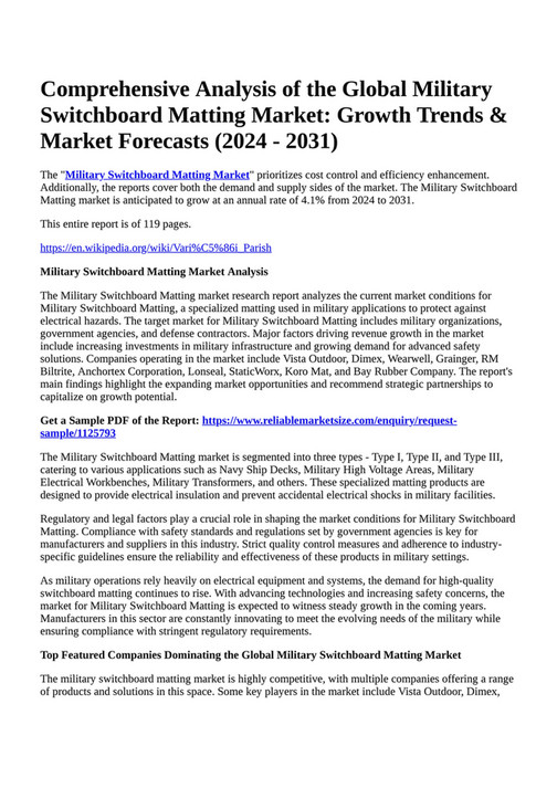 Reportprime Comprehensive Analysis Of The Global Military Switchboard