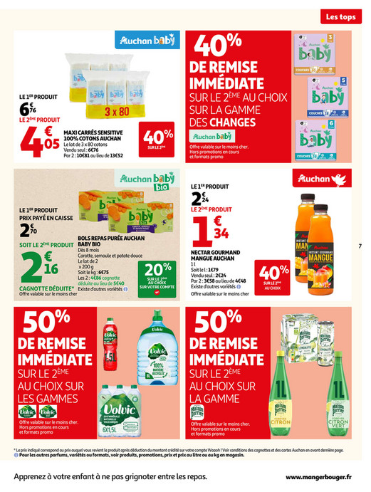 MAXI CARRÉS SENSITIVE 100% COTONS AUCHAN