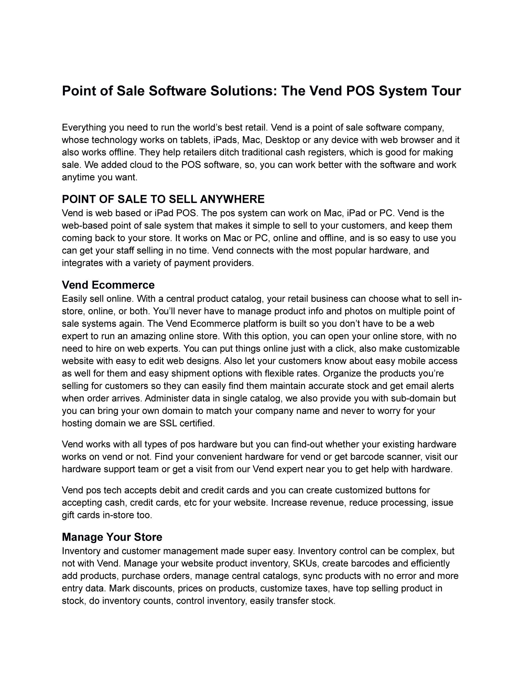 My publications Point of Sale Software Solutions The Vend POS