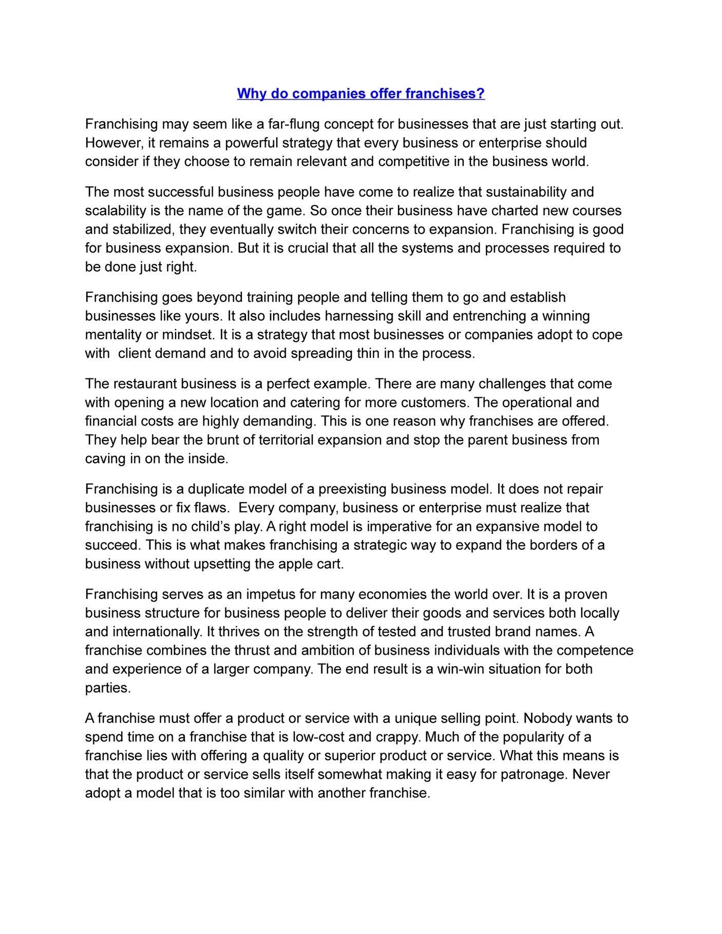 My publications Why do companies offer franchises? Page 1 Created