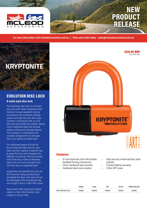 McLeod Accessories - Kryptonite - 2024 - Evolution DISC LOCK RETAIL ...