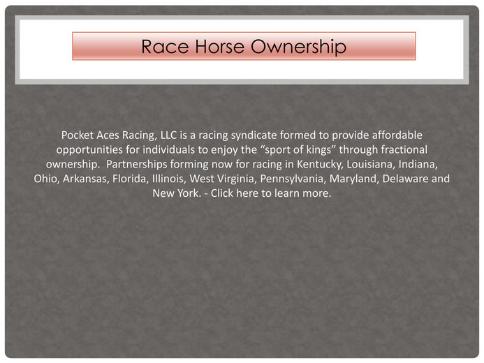pocketacesracing Race Horse Ownership Page 1 Created with