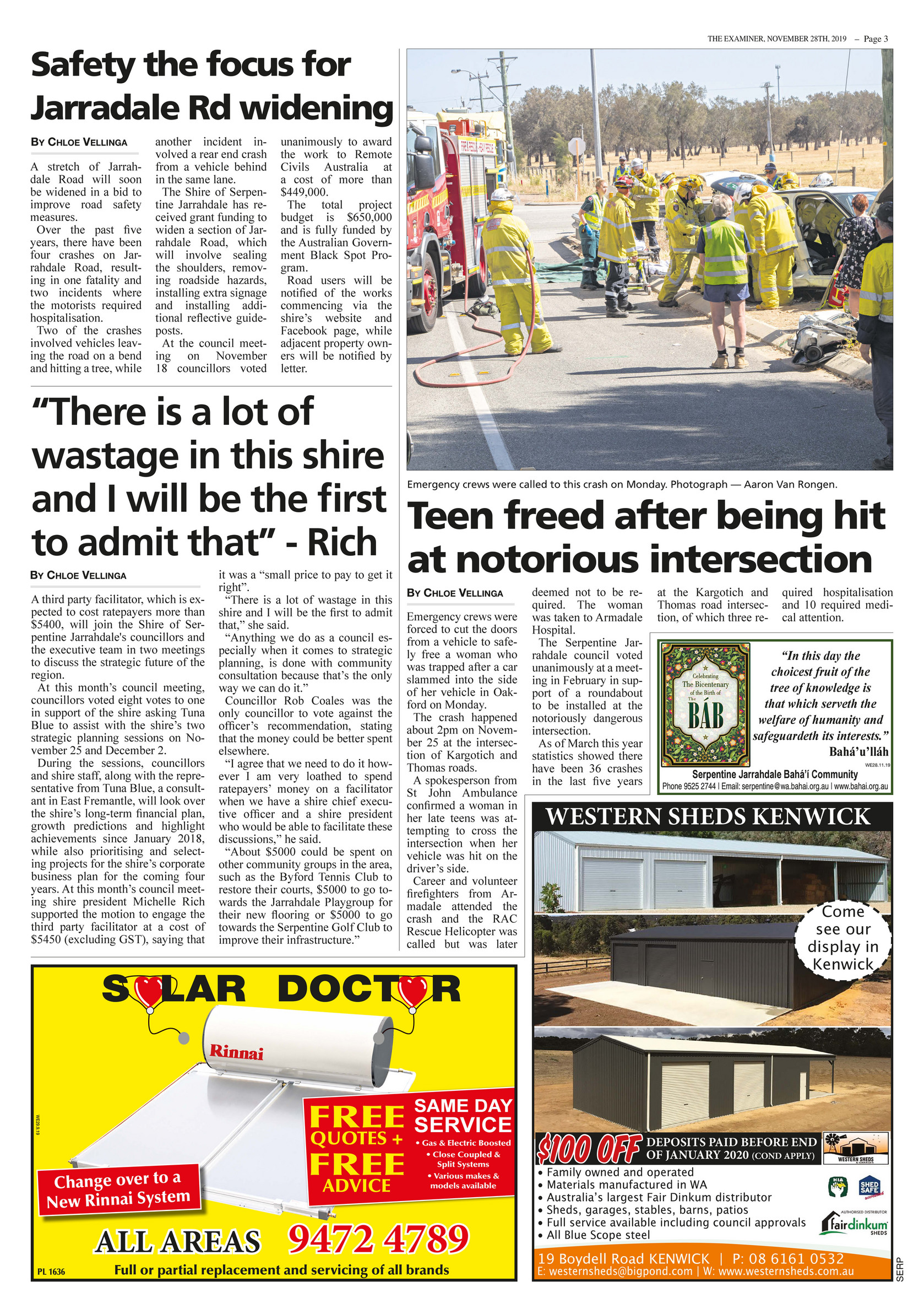 Examiner Newspapers Serpentine Jarrahdale Examiner Newspapers 28th November 19 Page 1